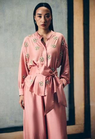Pink aimi shirt with pants