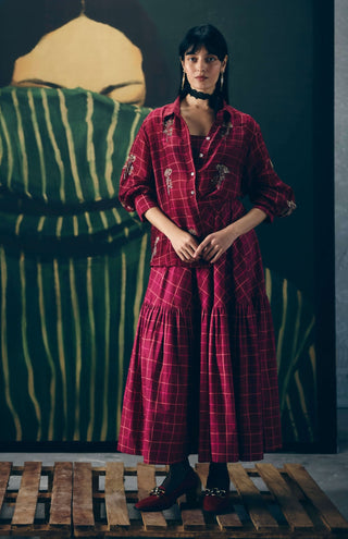 Maroon haruki shirt with skirt and bustier