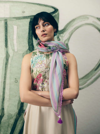 Ivory shiro kurta with pants and scarf