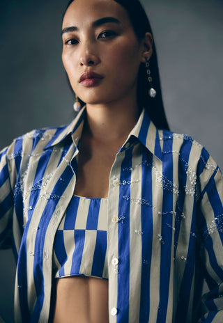 Blue kai shirt with bustier and skorts