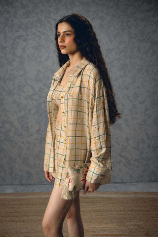 Ivory nori shirt with shorts and bustier