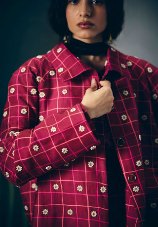 Maroon botan shirt with skirt and blazer