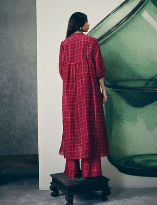 Burgundy noka kurta with pants and scarf