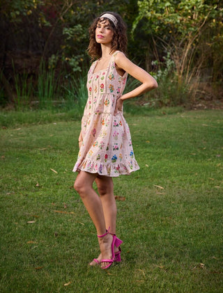 Barbara Peach Mini Dress by Pozruh, available on Indiaspopup.com