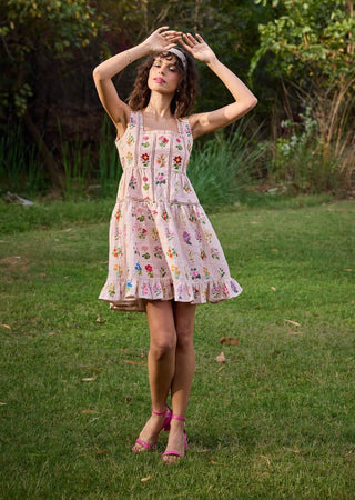 Barbara Peach Mini Dress by Pozruh, available on Indiaspopup.com