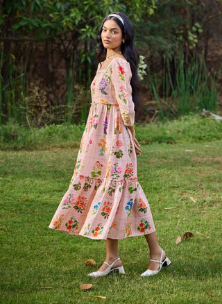 Sansa Peach Square Neck Dress by Pozruh, available on Indiaspopup.com