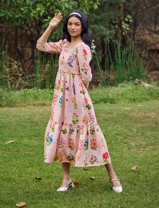 Sansa Peach Square Neck Dress by Pozruh, available on Indiaspopup.com