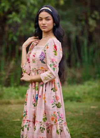 Sansa Peach Square Neck Dress by Pozruh, available on Indiaspopup.com