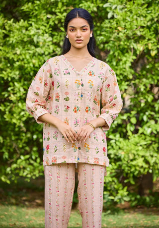 Freida Peach Shirt And Pant by Pozruh, available on Indiaspopup.com