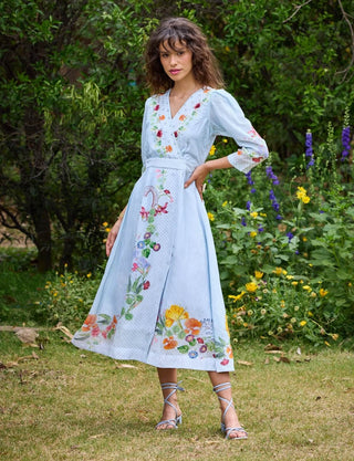 Parisian Sky Blue Wrap Dress by Pozruh, available on Indiaspopup.com