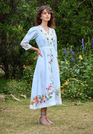 Parisian Sky Blue Wrap Dress by Pozruh, available on Indiaspopup.com