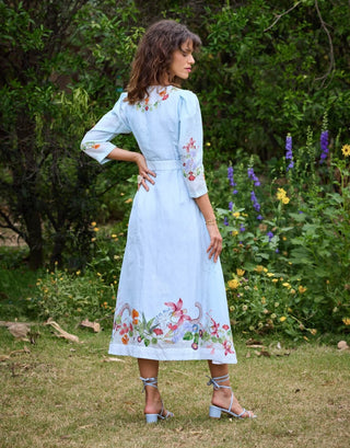 Parisian Sky Blue Wrap Dress by Pozruh, available on Indiaspopup.com