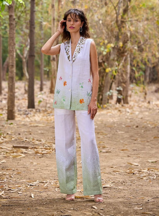 Regina Off-White Jacket And Trouser by Pozruh, available on Indiaspopup.com