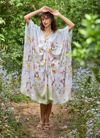 Lagoon Silk Satin Kaftan by Pozruh, available on Indiaspopup.com