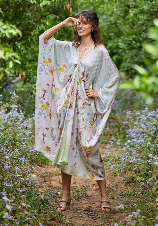 Lagoon Silk Satin Kaftan by Pozruh, available on Indiaspopup.com