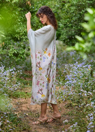 Lagoon Silk Satin Kaftan by Pozruh, available on Indiaspopup.com