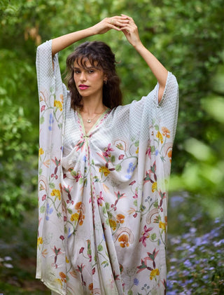 Lagoon Silk Satin Kaftan by Pozruh, available on Indiaspopup.com