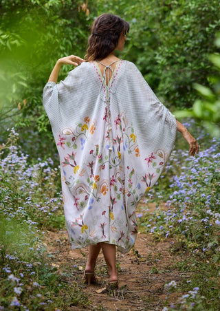 Lagoon Silk Satin Kaftan by Pozruh, available on Indiaspopup.com