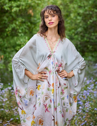 Lagoon Silk Satin Kaftan by Pozruh, available on Indiaspopup.com