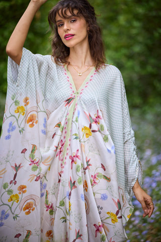 Lagoon Silk Satin Kaftan by Pozruh, available on Indiaspopup.com