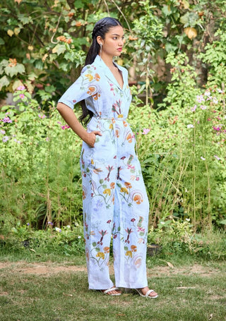 Sydney Blue Jumpsuit And Belt by Pozruh, available on Indiaspopup.com