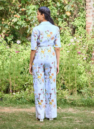 Sydney Blue Jumpsuit And Belt by Pozruh, available on Indiaspopup.com