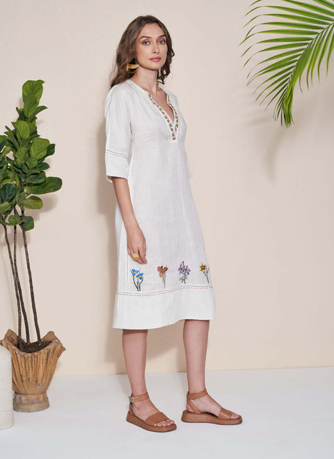 Pozruh-Pelican White Midi Dress-INDIASPOPUP.COM
