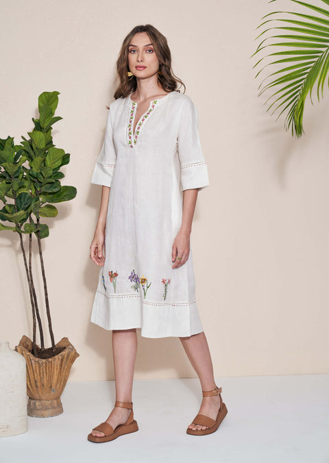 Pozruh-Pelican White Midi Dress-INDIASPOPUP.COM