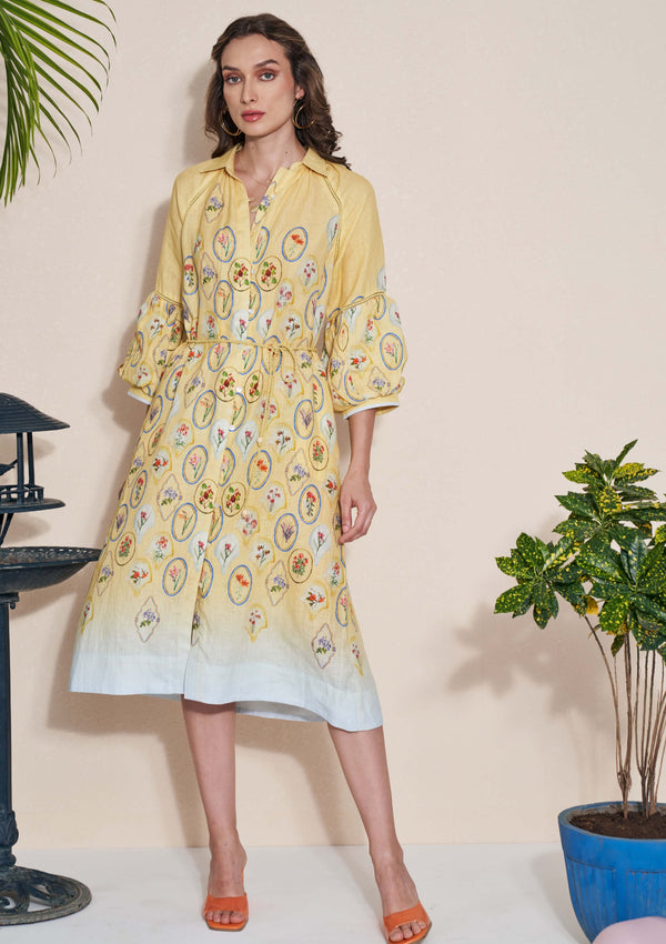 Pozruh-Yellow Skye Shirt Dress And Belt-INDIASPOPUP.COM