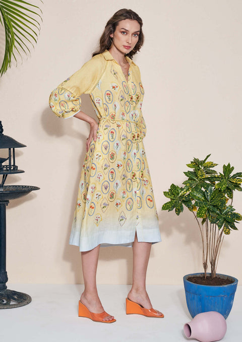 Pozruh-Yellow Skye Shirt Dress And Belt-INDIASPOPUP.COM