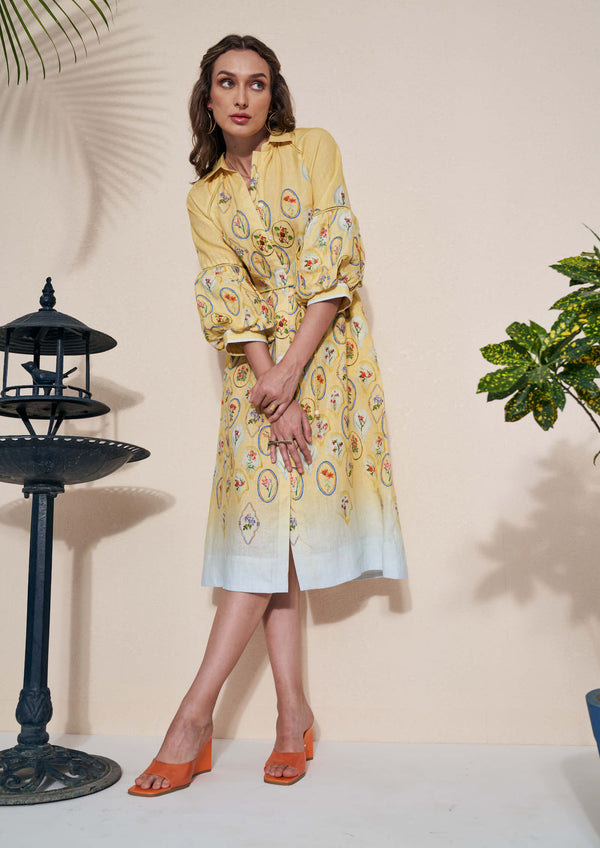 Pozruh-Yellow Skye Shirt Dress And Belt-INDIASPOPUP.COM