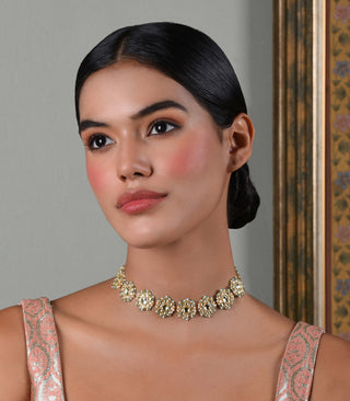 Adah white green kundan choker