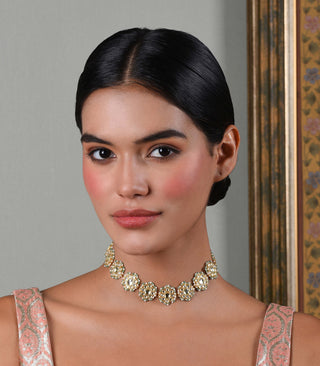 Adah white green kundan choker