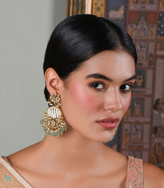 Himanshi Green Mother Of Pearl Chandbali by Preeti Mohan available on Indiaspopup.com