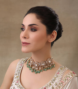 Lavanya Antique Green Polki Necklace Set by Preeti Mohan available on Indiaspopup.com