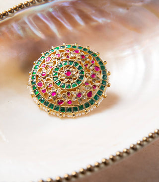 Mrinalini Red And Green Ring by Preeti Mohan available on Indiaspopup.com