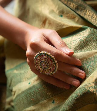 Mrinalini Red And Green Ring by Preeti Mohan available on Indiaspopup.com