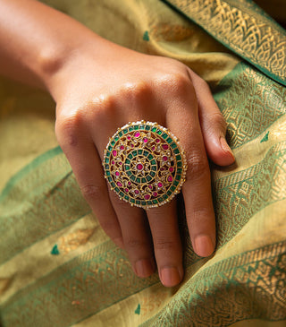 Mrinalini red and green ring