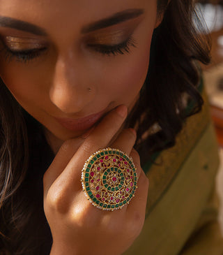 Mrinalini Red And Green Ring by Preeti Mohan available on Indiaspopup.com