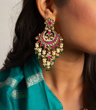 Nishi Red And Green Kundan Chandbali by Preeti Mohan available on Indiaspopup.com