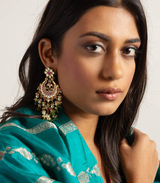 Nishi Red And Green Kundan Chandbali by Preeti Mohan available on Indiaspopup.com