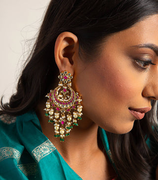 Nishi Red And Green Kundan Chandbali by Preeti Mohan available on Indiaspopup.com