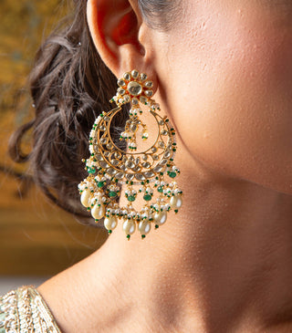 Simra green kundan chandbali