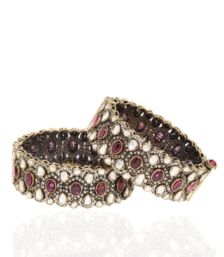 Monita Red Antique Gold Finish Bangles by Preeti Mohan available on Indiaspopup.com