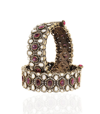 Monita Red Antique Gold Finish Bangles by Preeti Mohan available on Indiaspopup.com