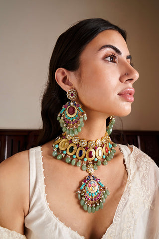 Jayaswi Navratan Kundan Necklace Set by Preeti Mohan available on Indiaspopup.com