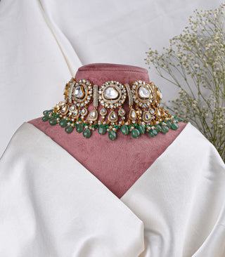 Lavanya Antique Green Polki Necklace Set by Preeti Mohan available on Indiaspopup.com