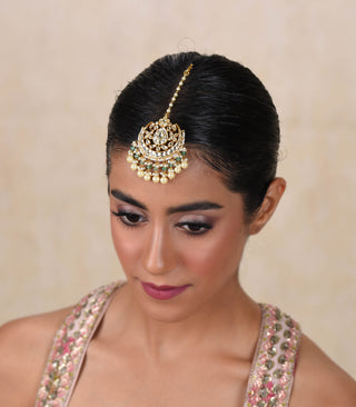 Mayuki white & green kundan tika