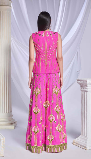 Princess Treatment Pink Flared Pant And Waistcoat by Papa Don'T Preach By Shubhika, available on Indiaspopup.com