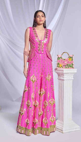 Princess Treatment Pink Flared Pant And Waistcoat by Papa Don'T Preach By Shubhika, available on Indiaspopup.com